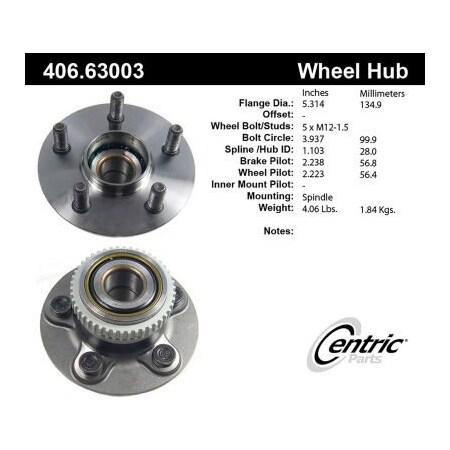 Centric C-Tek Standard Hub and Bearing Assembly; With ABS Tone Ring, C-Tek 406.63003E